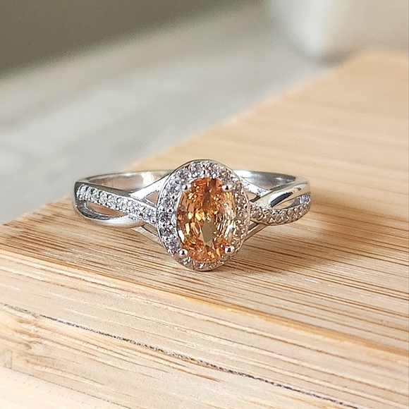 NWT Ryze Peach Moscato & White CZ .925 Sterling Silver Ring - Size 9.75 - Picture 4 of 9